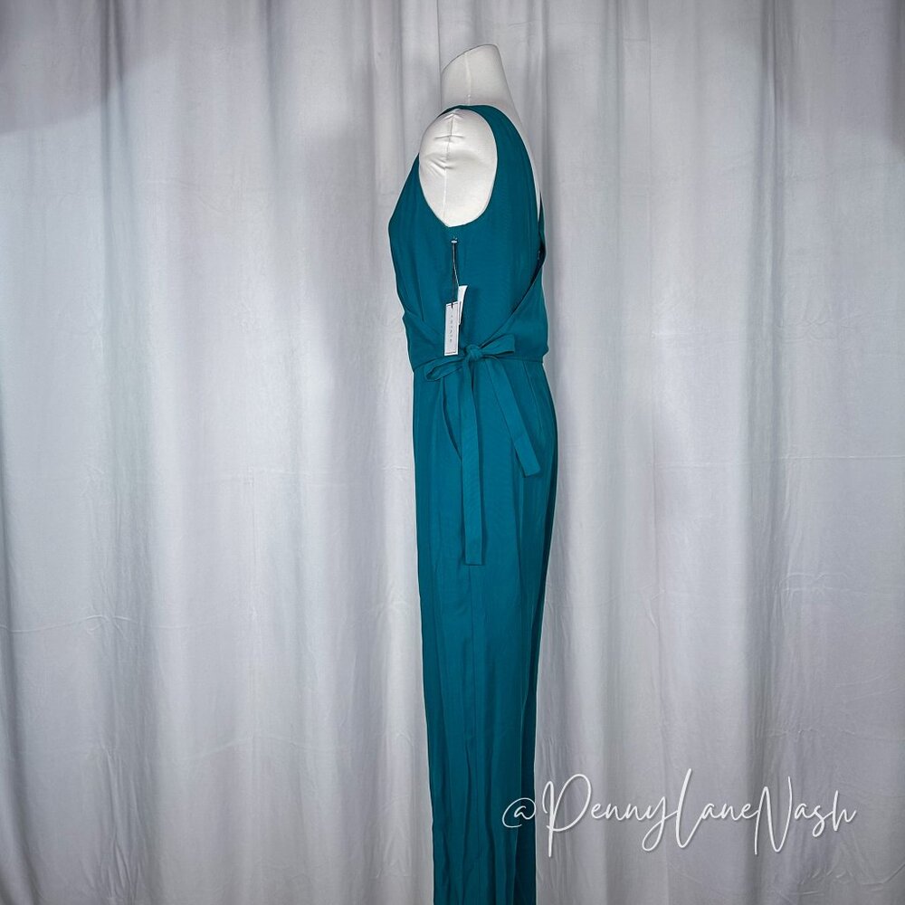 NWT 1.State Sleeveless Twill V Neck Wrap Jumpsuit Teal Size 2 - Picture 10 of 15